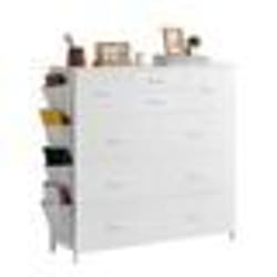Commode Haute en Tissu à 10 Tiroirs-VEVOR-Meuble de Rangement avec Bacs Tissu-pour Chambre Couloir Blanc