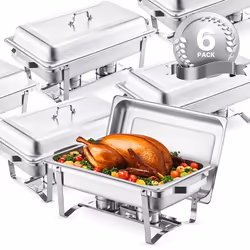 Chauffe-Plat-VEVOR-6PCs 75 L-Buffet Chauffant Rectangulaire-Réchaud en Acier Inoxydable-avec Couvercle-Argenté