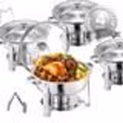 Chauffe-Plat-VEVOR-4PCs-47 L-Buffet Chauffant Rond-Réchaud en Acier Inoxydable-avec Couvercle en Verre-Argenté