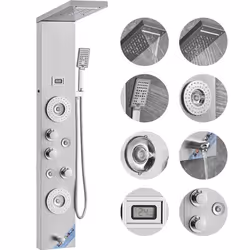 Hydromassage douche - VEVOR - Système de Tour de Panneau de Douche en Inox 6 Modes LED et Affichage 1345 × 200 × 460 mm