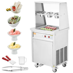 Machine à Glace Roulée 35x35x35 cm-VEVOR-Plancha à Glace Roulée Commerciale en Inox Alimentaire-Bars Cafés Boutiques de Desserts