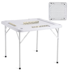 Table de Mahjong Pliante Carré-VEVOR-4 Joueurs-avec 4 Porte-gobelets 4 Plateaux à Jetons-Puzzles Poker Mahjong-90 x 90 cm-Blanc