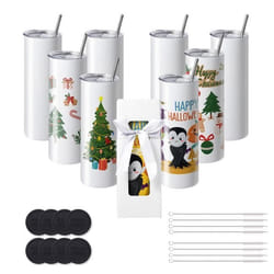Lot de 8 Gobelets Thermos à Sublimation-VEVOR-95 cL-Fins et Droits-Acier Inoxydable Vierges-Couvercle et Paille Boîte Cadeau