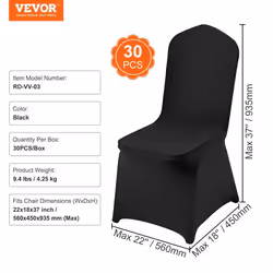 Housses de Chaise Pliantes en Élasthanne Extensible-VEVOR-30 pcs- Mariage VacancesFêteCélébration Salle à Manger- Noir