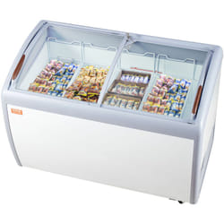 Vitrine Refrigeree a Creme Glacee Commerciale, Comptoir a Glace 362 l, Congelateur Mobile avec Dessus en Verre, 4 Paniers Metalliques, 2 Portes