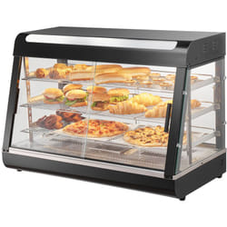 Vitrine Chauffante Commerciale 3 Niveaux, Presentoir a Chaud 1500 w avec Lumiere, Etagere Reglable et Affichage de la Temperature, Chauffage a Vapeur