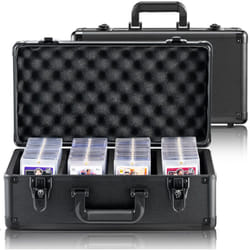 Boite de rangement pour cartes gradees, 4 emplacements, etui de transport pour cartes de sport gradees avec separateurs mousse, verrou a cle, pour
