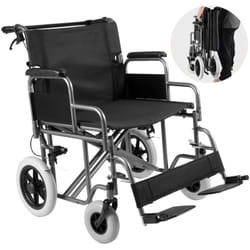 VEVOR Chaise de transport pour adulte, fauteuil roulant pliable en acier au carbone avec accoudoirs amovibles, freins autobloquants securises,