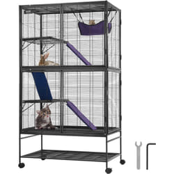 Vevor - Cage en metal sur roulettes de 64,6 pouces, habitat spacieux a 4 niveaux pour petits animaux de compagnie, rampes et plateau inclus,