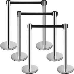 Vevor - Kit de barrieres de file deattente lot de 6, acier au carbone durable, revetement cuit, ceinture retractable de 6,6 pieds, base robuste,