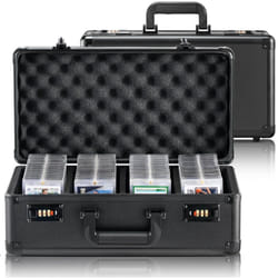 Boite de rangement pour cartes gradees, 4 emplacements, etui de transport pour cartes de sport gradees, separateurs en mousse, verrou a code, pour