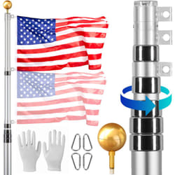VEVOR Kit de mat de drapeau telescopique 9140 mm, mat de drapeaux en alliage dealuminium robuste dans sol pour exterieur, mat de drapeau a 3 modes