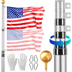 VEVOR Kit de mat de drapeau telescopique 6090 mm, mat de drapeau allemand en alliage dealuminium dans sol pour exterieur, mat de drapeau a 3 modes