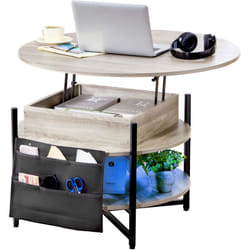 Vevor - Table basse avec plateau relevable, 900 x 900 x 510 mm, table basse de salon ronde avec poches de rangement supplementaires, capacite de 50