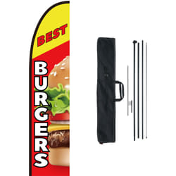 Kit mat de drapeau avec drapeau plume publicitaire commercial, 1 drapeau burgers, 1 poteau, 1 piquet de sol, hauteur totale 498,5 cm pour