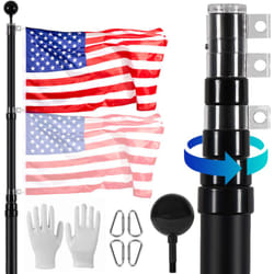 VEVOR Kit de mat de drapeau telescopique 6090 mm, mat de drapeau en alliage dealuminium robuste dans le sol pour exterieur, mat de drapeau a 3 modes