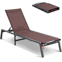 Chaises Longues dextérieur-VEVOR-Chaises Pliantes Inclinables et Entièrement Plates pour Patio Plage et Bord de Piscine-Marron