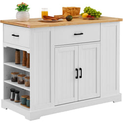 Vevor - Chariot deilot de cuisine, 1173 mm, desserte de cuisine de dessus en bois avec armoire de rangement, table avec 5 etageres reglables et 3