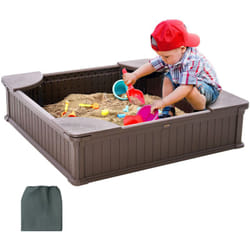 Vevor - Bac a sable avec couvercle, 1235 x 1235 x 315 mm, bac a sable carre en pehd avec 4 sieges deangle et doublure inferieure, pour jardin