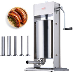 VEVOR Poussoir a saucisses manuel, machine a saucisses verticale 15 L / 30 LBS, poussoir a viande a double vitesse, fabrique en acier inoxydable 304