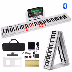Clavier Piano Pliable 88 Touches-VEVOR-Piano Électronique Numérique Portable avec Pédale de Sustain Touches Lumineuses-Blanc