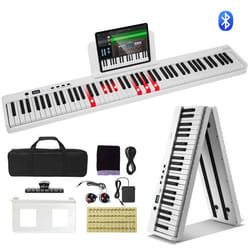 Clavier Piano Pliable 88 Touches-VEVOR-Piano Électronique Numérique Portable avec Pédale de Sustain Touches Lumineuses-Blanc