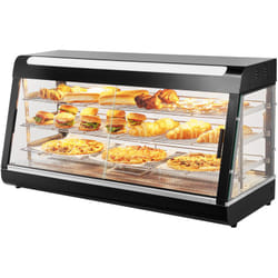 Vitrine Chauffante Commerciale a 3 Niveaux, Presentoir a Chaud 1500 w, avec Lumiere, Etagere Reglable et Affichage de la Temperature, Chauffage a