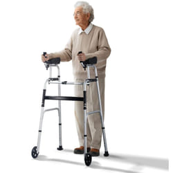 VEVOR Deambulateur pliable 2 en 1 et accoudoirs amovibles, deambulateur pliable reglable en hauteur avec roues solides de 5 pouces, aluminium leger