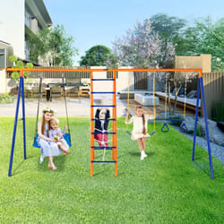 Vevor - Balancoire deexterieur, combo 6 fonctionnalites avec balancoires doubles, trapeze, echelle, filet et cerceau, cadre en metal durable pour