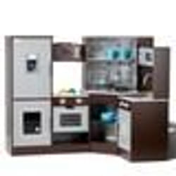 Cuisine pour Enfants-VEVOR-Ensemble Cuisine dAngle en Bois-Lumières Sons Machine à Glaçons Four Horloge Micro-ondes-Marron