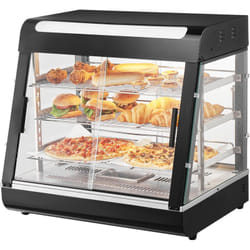 Vitrine Chauffante Commerciale a 3 Niveaux, Presentoir a Chaud 1200 w, avec Lumiere, Etagere Reglable et Affichage de la Temperature, Chauffage a