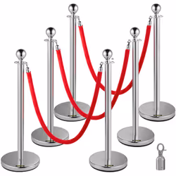 Lot de 6 poteaux de contrôle des foules en argent Acier inoxydable 201, corde en velours de 1,5 m et base stable Ce poteau de ...