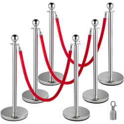 Vevor - Ensemble de 6 unites argentees pour le controle des foules, comprend des poteaux en acier inoxydable et des ceintures retractables rouges, 38