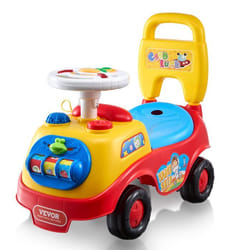 Voiture à Pousser-VEVOR-1 à 3 Ans-Jouet à Monter Assis pour Se Tenir Debout-Volant Musical-Klaxon et Rangement Sous Le Siège-Rose