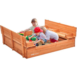 Vevor - Bac a sable en bois naturel, 1330 x 1200 x 430 mm, bac a sable avec banquettes pliables et doublure inferieure, pour jardin exterieur, plage,