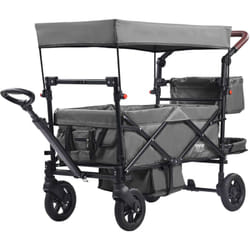 Vevor - Chariot pliable pour 2 enfants, charge 25 kg, poussette avec poignee reglable, ceinture de securite, auvent amovible, roue a freins, chariot