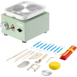 Vevor - Mini Tour de Potier, Vitesse Reglable 0-320 tr/min, Roue de Poterie avec Bassin Amovible, 2 Plateaux Tournants de 6,5 cm et 10 cm, 18