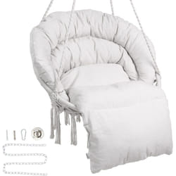 Fauteuil suspendu, 150 kg, chaise suspendue pivotante macrame, coussin, materiel de montage, corde en coton, chaise relax a franges, pour chambre,