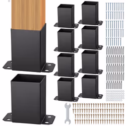 Lot de 10 Support de Poteau Bois-VEVOR-102x102 mm Base de Poteaux Interne-pour Support Garde-corps Terrasse Pavillon
