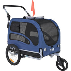 Remorque Velo Chien-VEVOR-Bleu-Noir810x560x620 mm-Charge 45 kg Roues à Dégagement Rapide Coupleur de Vélo Universel Réflecteurs