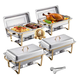 Chauffe-Plat-VEVOR-4PCs 75 L-Buffet Chauffant Rectangulaire-Réchaud en Acier Inoxydable-avec Couvercle-Doré