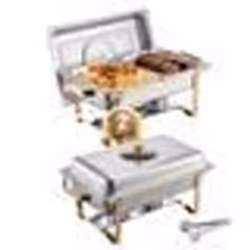 Chauffe-Plat-VEVOR-2PCs-4 L-Buffet Chauffant Rectangulaire-Réchaud en Acier Inoxydable-avec Couvercle en Verre-Doré