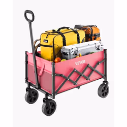 Chariot de Jardin Pliable-VEVOR-120 L-Chariot de Transport Utilitaire Portable-Charge 102 kg-avec Poignée Réglable-Rose et No ...