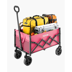 Chariot de Jardin Pliable-VEVOR-120 L-Chariot de Transport Utilitaire Portable-Charge 102 kg-avec Poignée Réglable-Rose et Noir