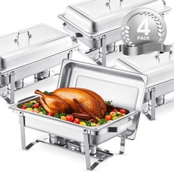 Chauffe-Plat-VEVOR-4PCs 75 L-Buffet Chauffant Rectangulaire-Réchaud en Acier Inoxydable-avec Couvercle-Argent