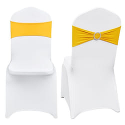 Housse de Chaise Pliante en Élasthanne Extensible-VEVOR-50 Pcs-Housse de Protection Universelle avec Ceinture-Or et Blanc