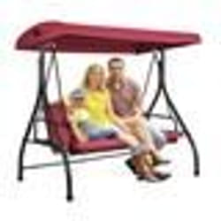 Balancelle de Terrasse-VEVOR-3 Places-Auvent Réglable-Coussin-Acier Allié-Balcon-Jardin-Bord de Piscine-Couleur Bordeaux