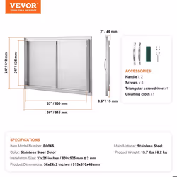 Porte dAccès pour Barbecue-VEVOR-Simple Porte de Cuisine Extérieure 915x610x46 mm-Îlot de Barbecue-Argenté