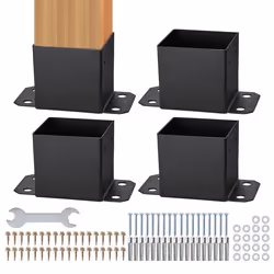 Lot de 4 Support de Poteau Bois -VEVOR-142x142 mm Acier au Carbone Revêtement  pour Support Garde-corps Terrasse Pavillon-Noi ...