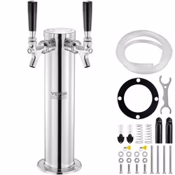 Kit Colonne à Bière Pression à Double Robinet-VEVOR-Acier Inoxydable-Tube Pré-assembléTige Robinet à Fermeture Automatique-Ba ...